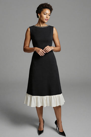 Black A Line Midi Dress with Ruffles